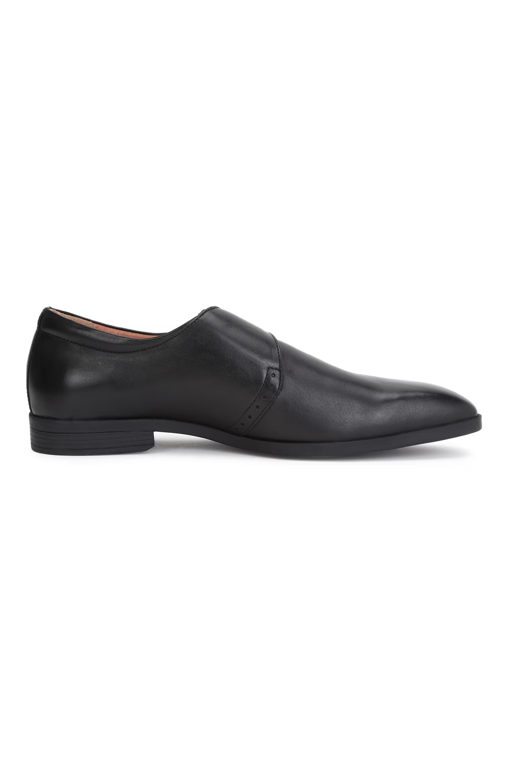 Men Brogue Monk Strap Leather Black Slip On Shoes-Black