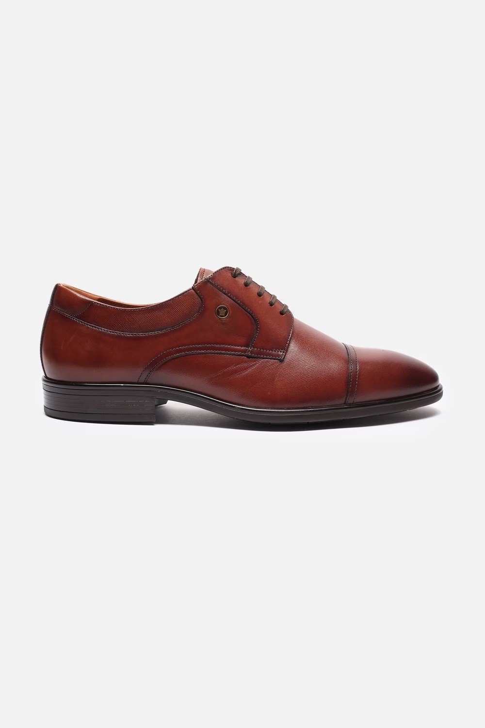 Men Cap toe Derby Leather Brown Lace Up Shoes-Brown