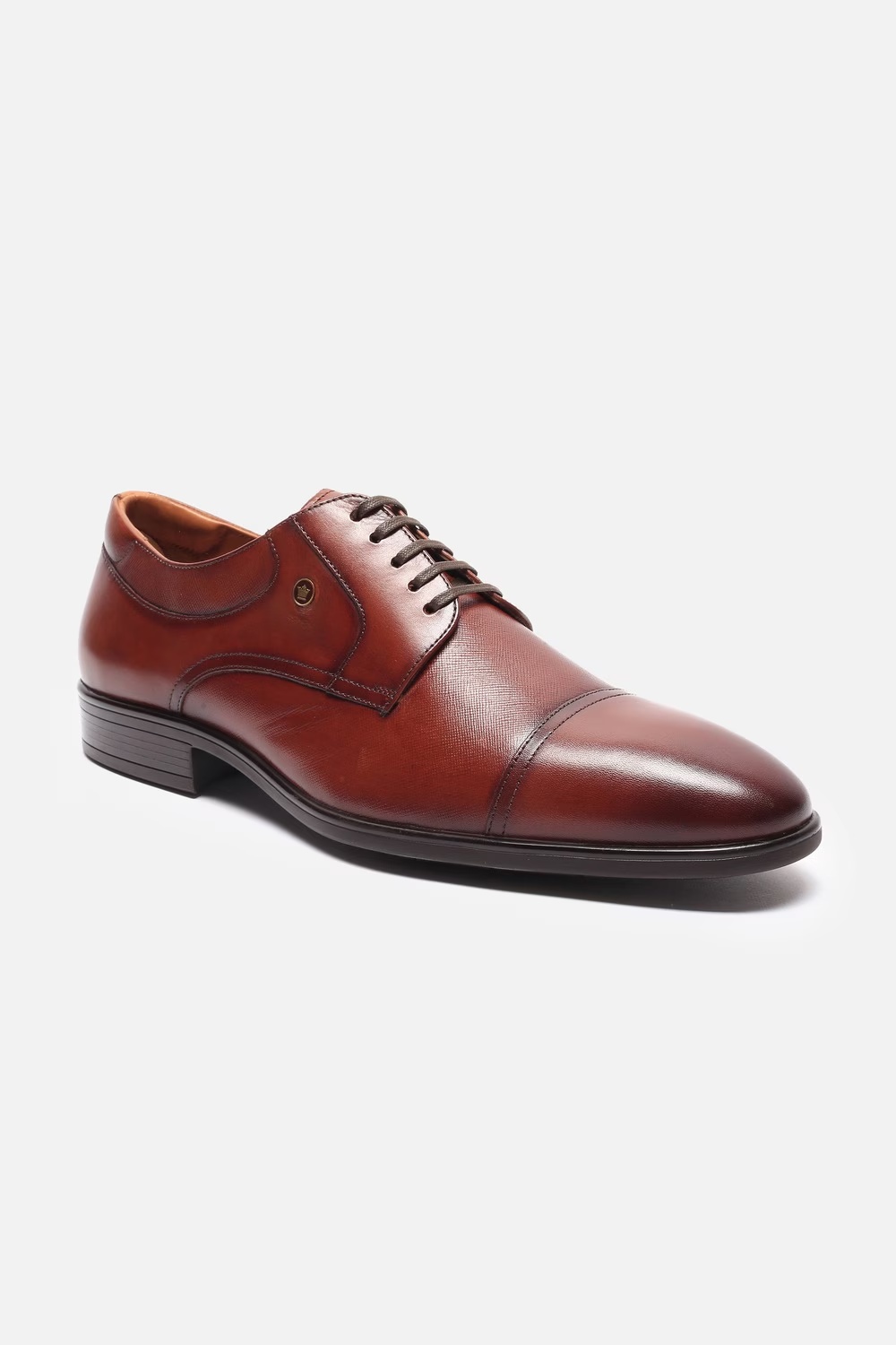 Men Cap toe Derby Leather Brown Lace Up Shoes-Brown