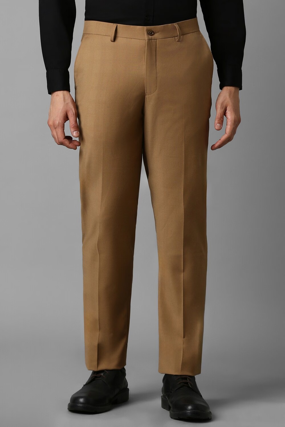 Men Brown Slim Fit Check Flat Front Formal Trousers-Brown