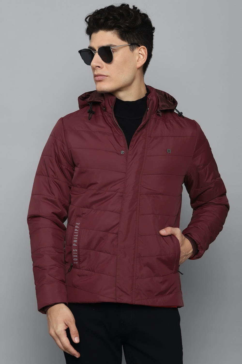 Men Casual Maroon Textured Jackets-Maroon