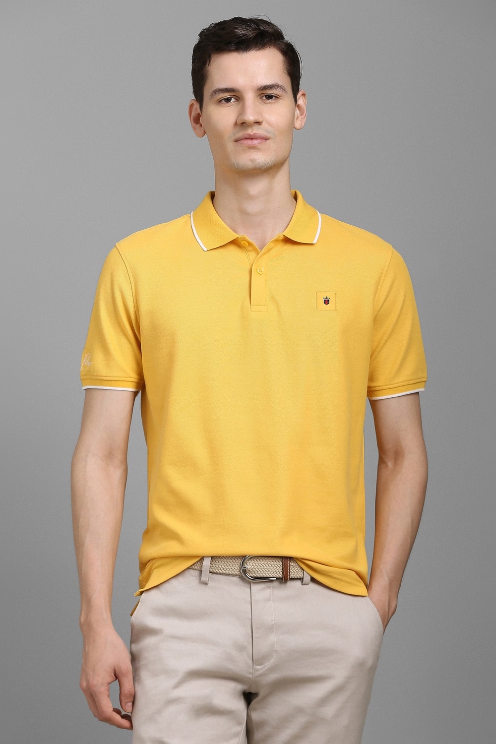 Men Yellow Solid Polo Neck T-shirt-Yellow