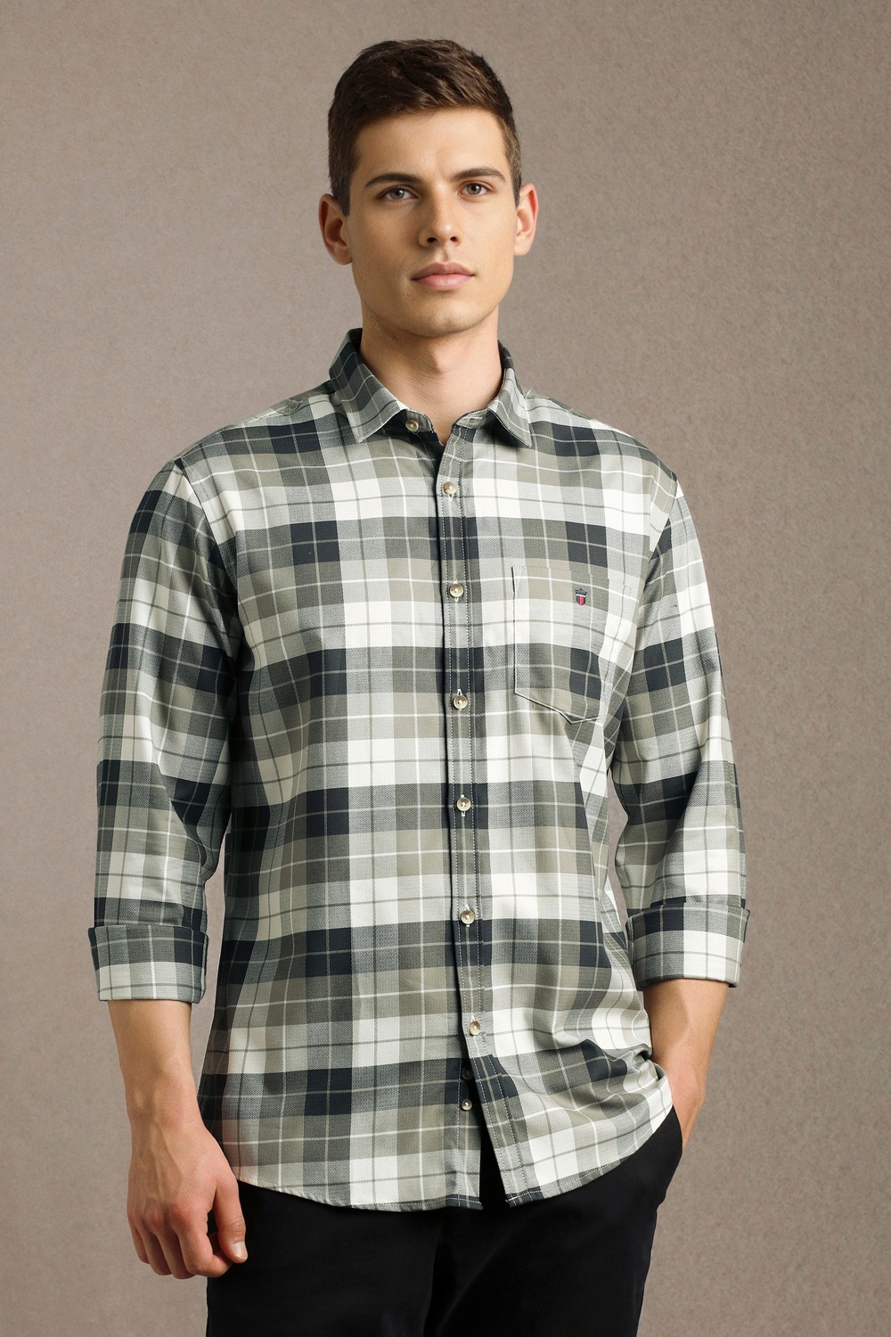 Men Grey Check Full Sleeves Casual Shirt-Grey