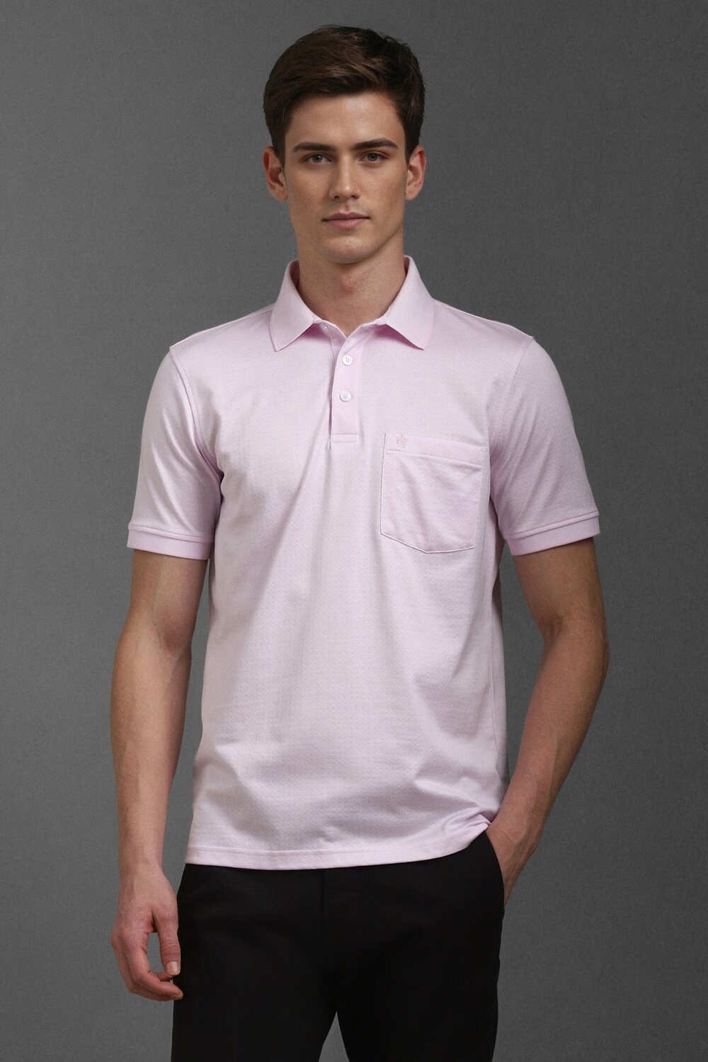 Men Pink Textured Polo Neck T-shirt-Pink