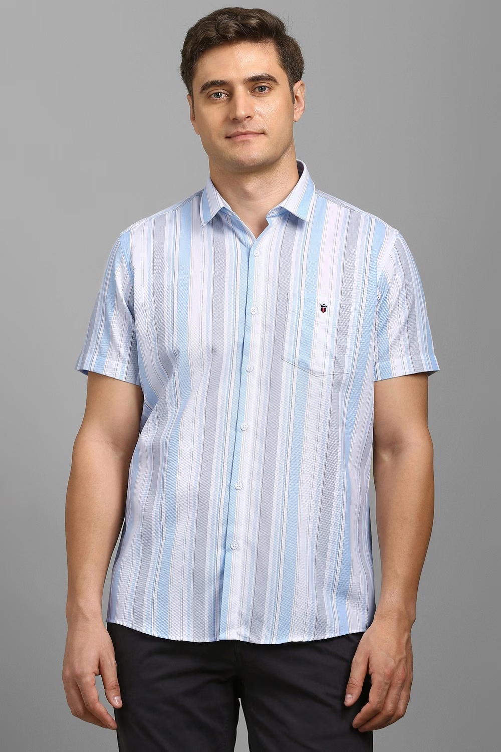 Men White Stripe Half Sleeves Casual Shirt-White