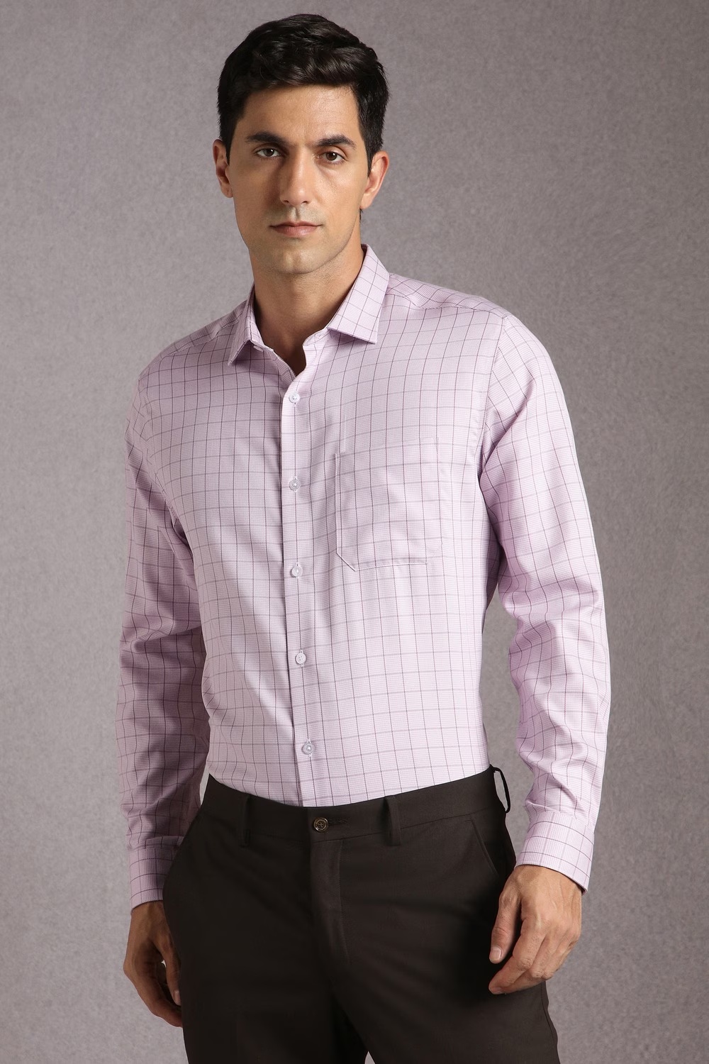Men Mauve Check Full Sleeves Formal Shirt-Mauve
