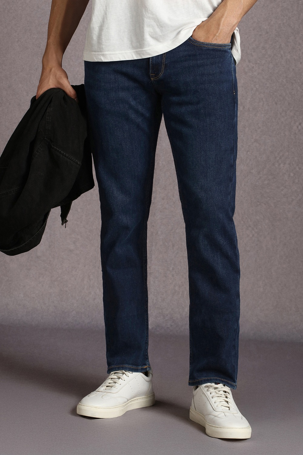 Men Navy Mid Slim Fit Jeans-Navy