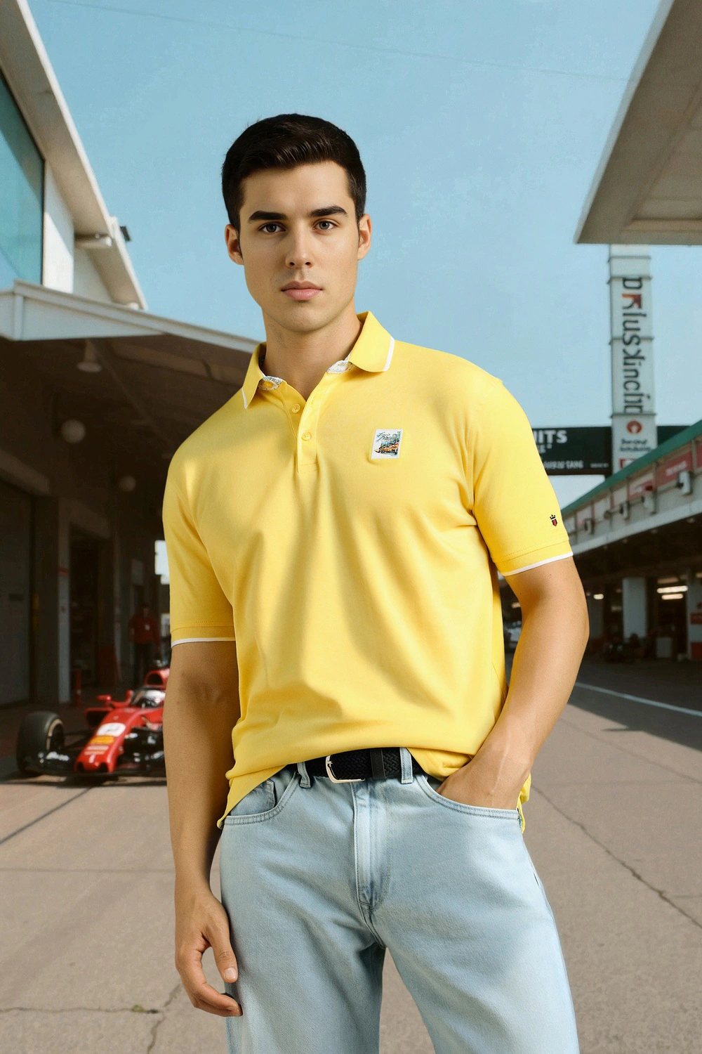 Men Yellow Solid Polo Neck T-shirt-Yellow