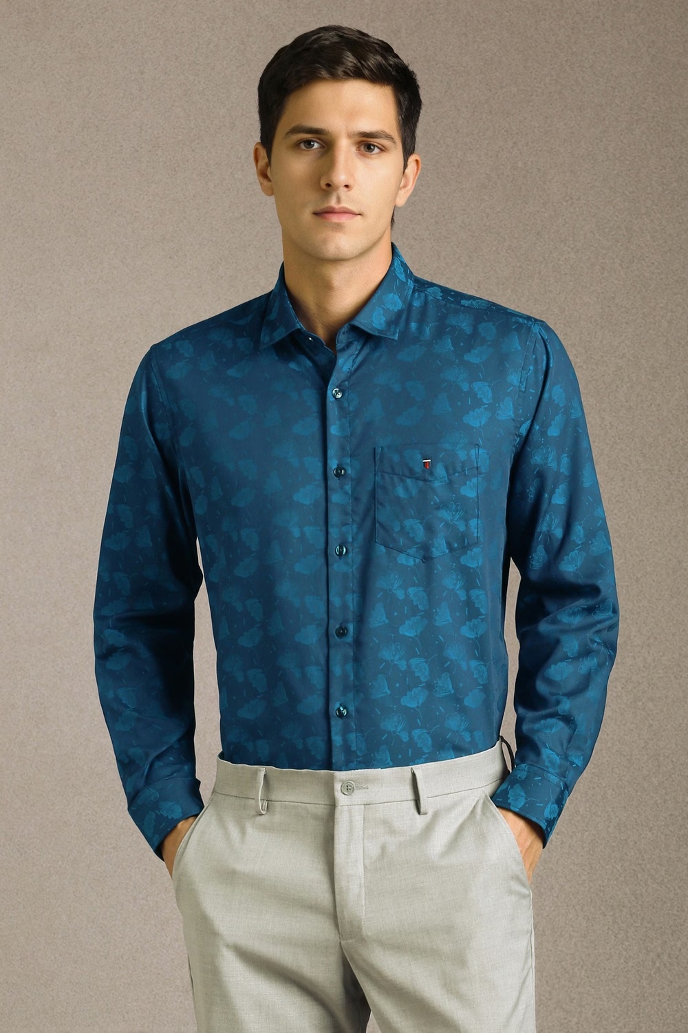 Men Blue Print Full Sleeves Casual Shirt-Blue