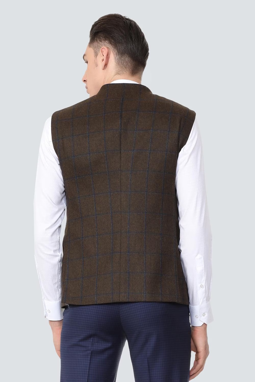Men Brown Check Formal Blazer-Brown