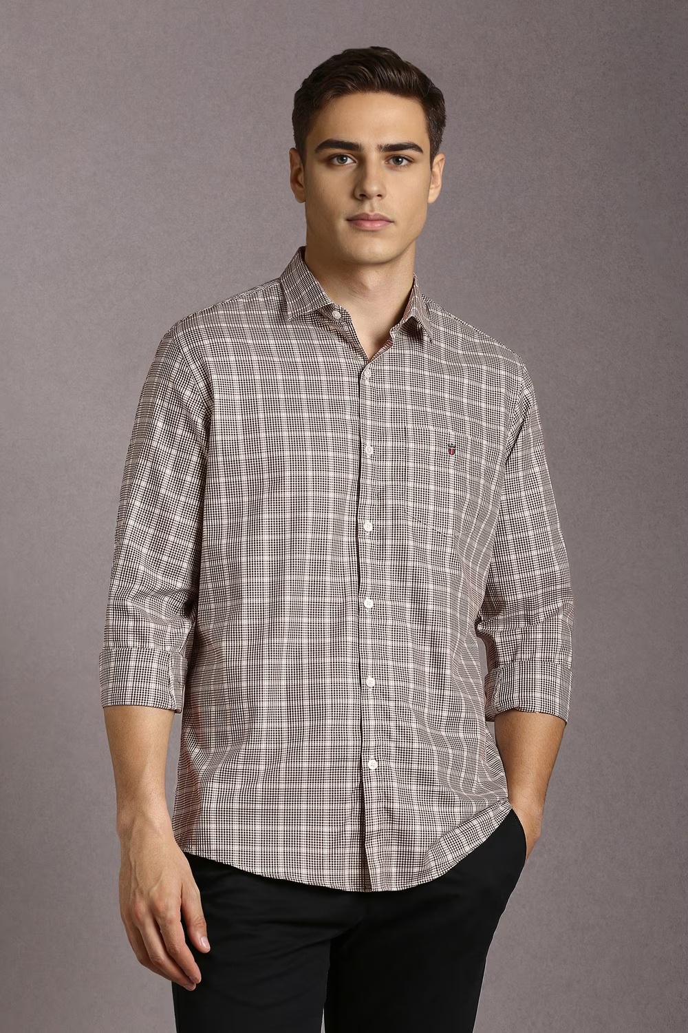 Men Beige Check Full Sleeves Casual Shirt-Beige