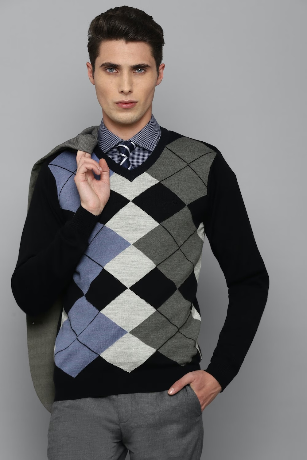 Men Black Check V Neck Full Sleeves Sweater-Black 1 5008-men-black-check-v-neck-full-sleeves-sweater-black-1.jpg