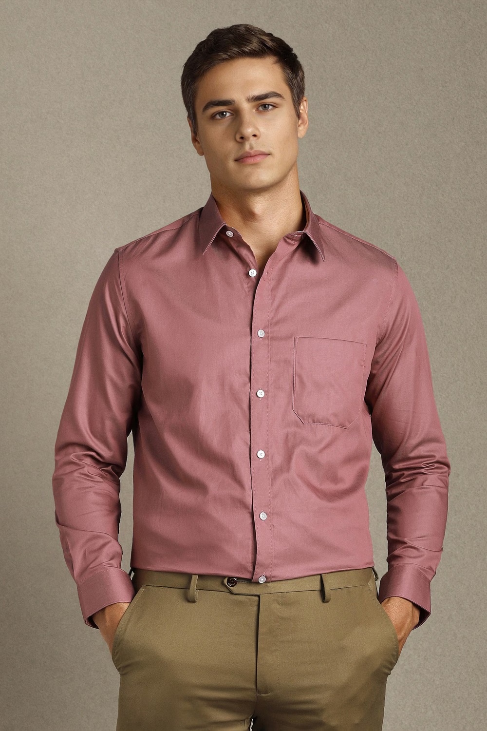 Men Pink Solid Full Sleeves Formal Shirt-Pink