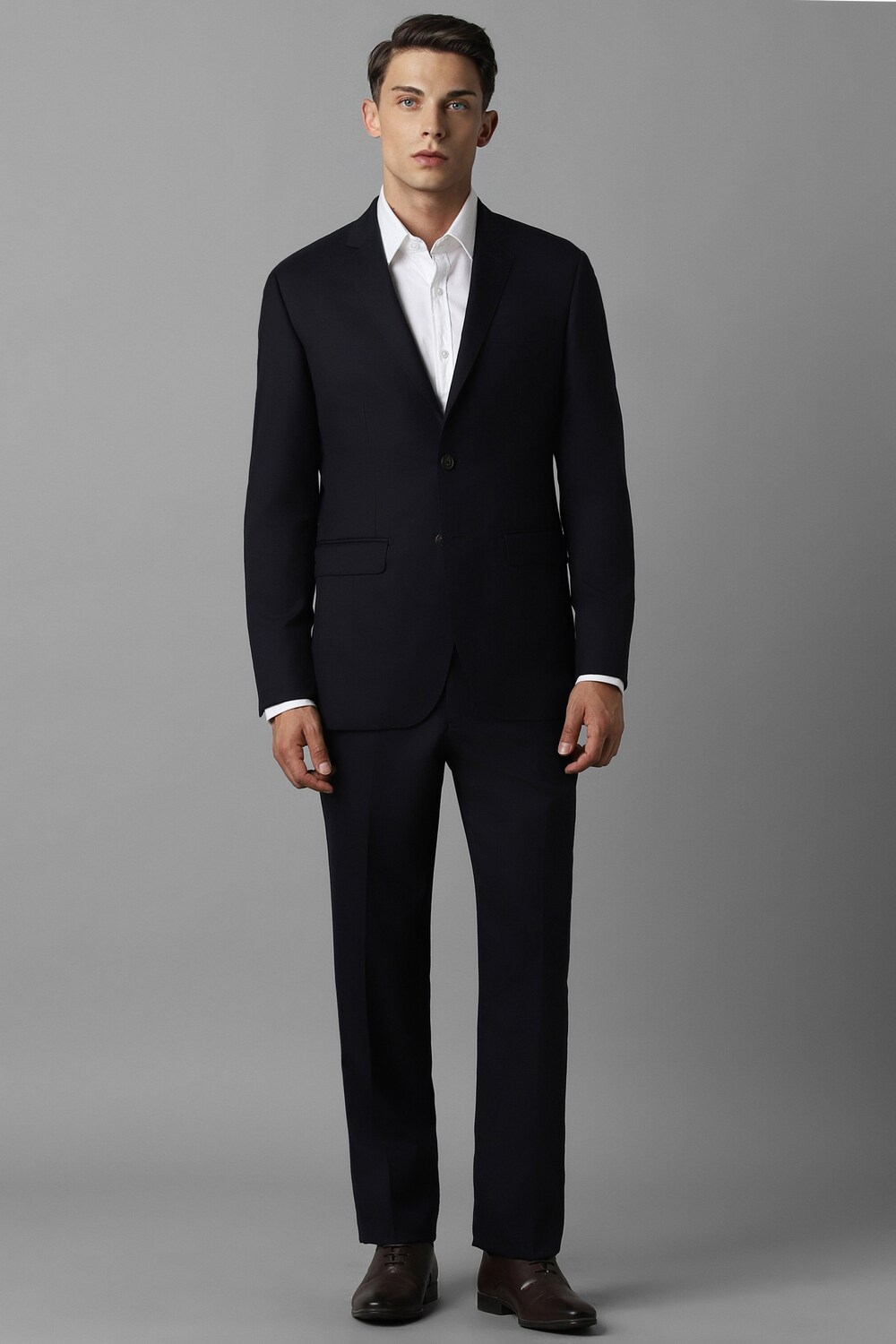 Men Black Slim Fit Solid Formal Two Piece Suit-Black