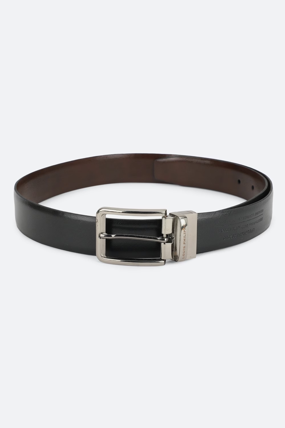 Louis Philippe Men Black & Brown Solid Reversible Formal Italian Leather with Shiny Nickel Buckle Belt-Brown