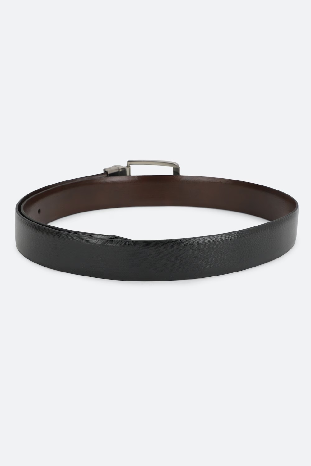 Louis Philippe Men Black & Brown Solid Reversible Formal Italian Leather with Shiny Nickel Buckle Belt-Brown