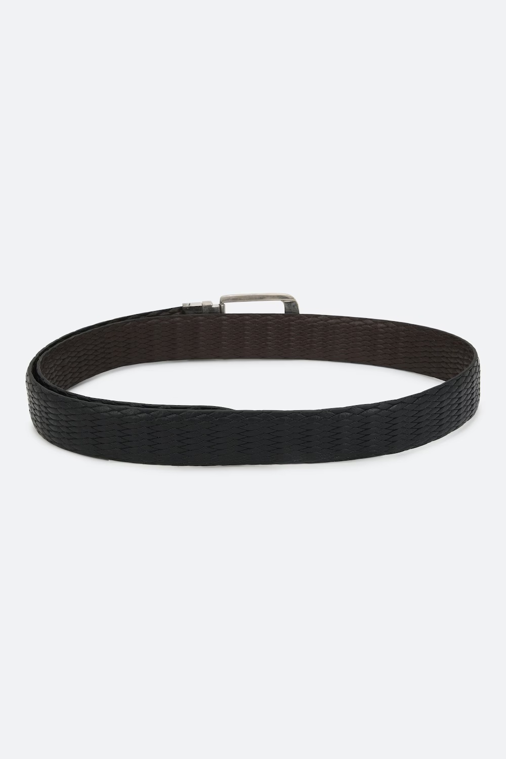 Louis Philippe Men Black & Brown Textured Reversible Formal Italian Leather with Shiny Nickel Buckle Belt-Black