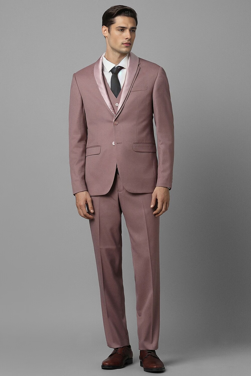 Men Pink Slim Fit Textured Formal Three Piece Suit-Pink