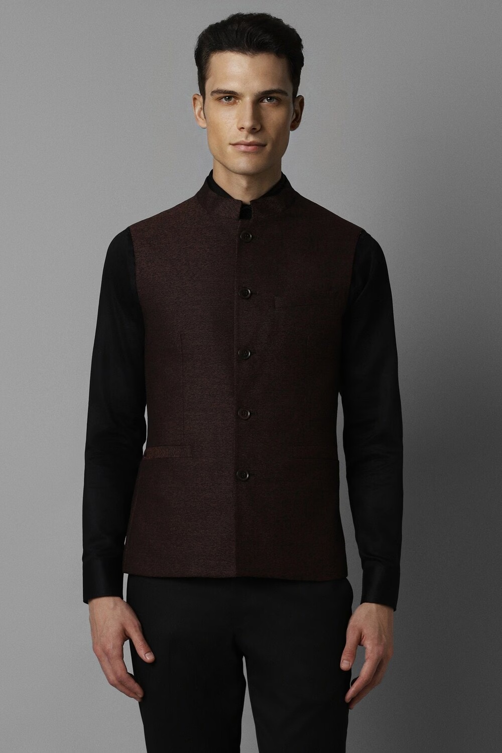 Men Brown Regular Fit Textured Party Blazer-Brown