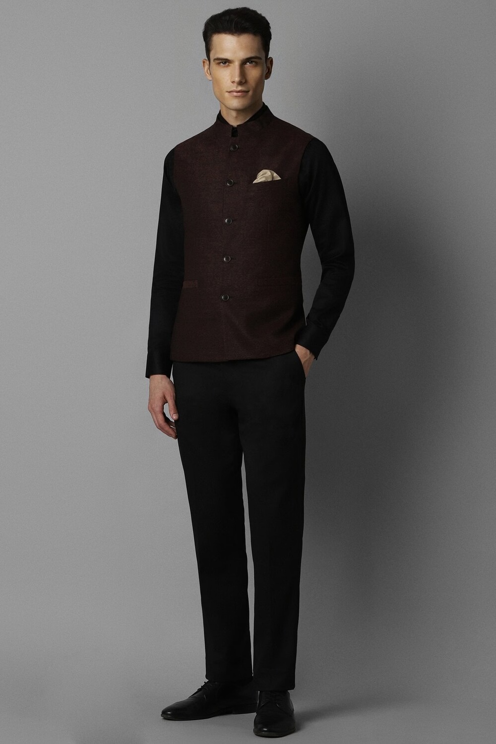 Men Brown Regular Fit Textured Party Blazer-Brown