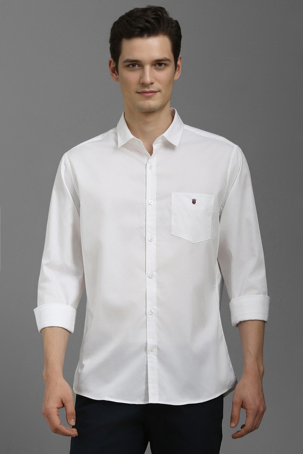 Men White Slim Fit Solid Full Sleeves Casual Shirt-White