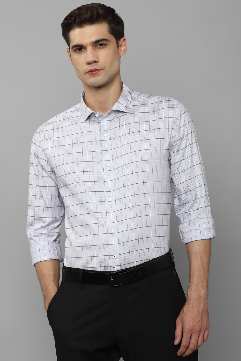 Men Grey Super Slim Fit Check Full Sleeves Formal Shirt-Grey