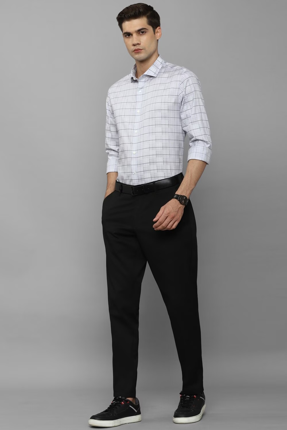 Men Grey Super Slim Fit Check Full Sleeves Formal Shirt-Grey