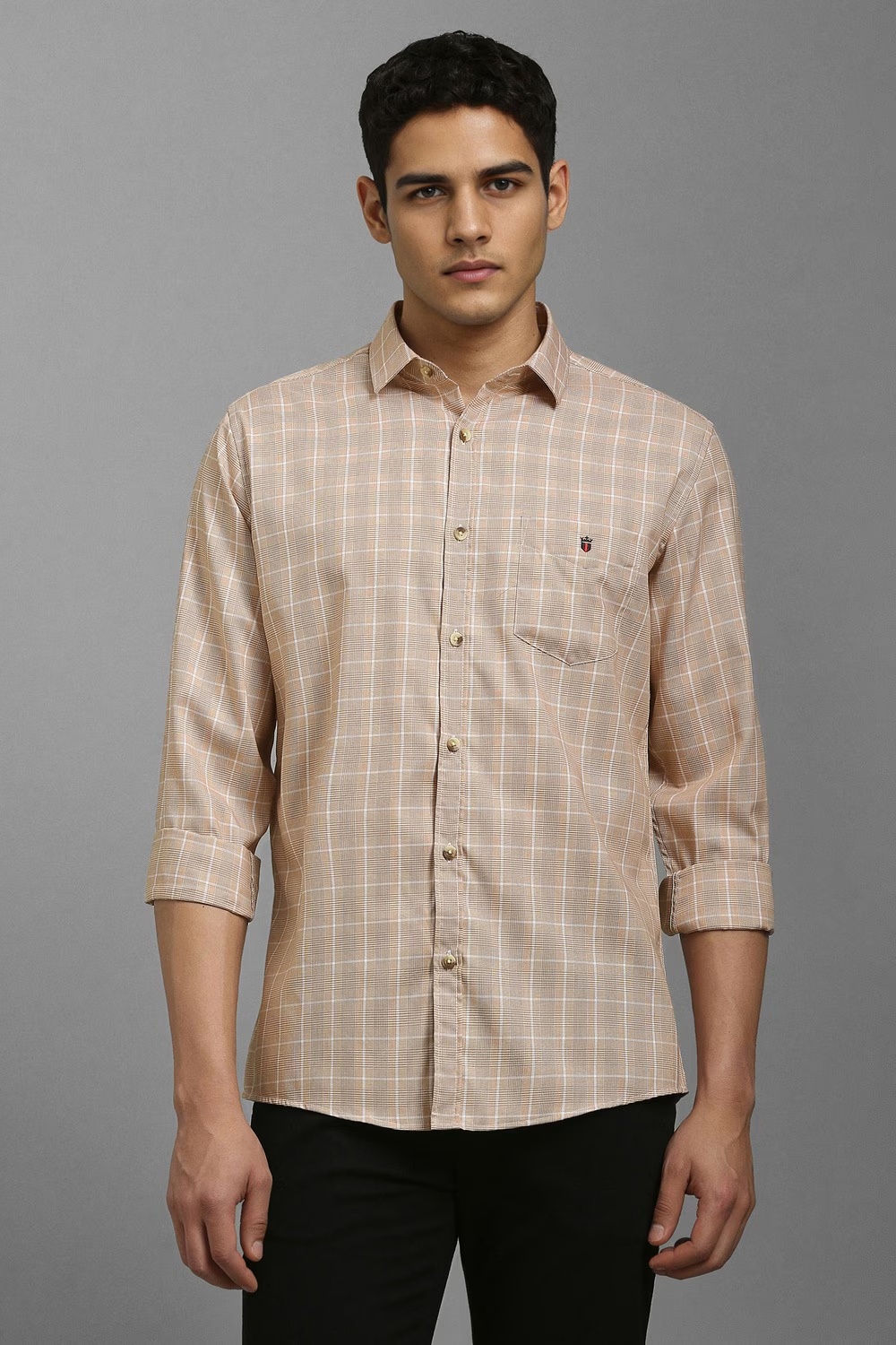 Men Beige Check Full Sleeves Casual Shirt-Beige