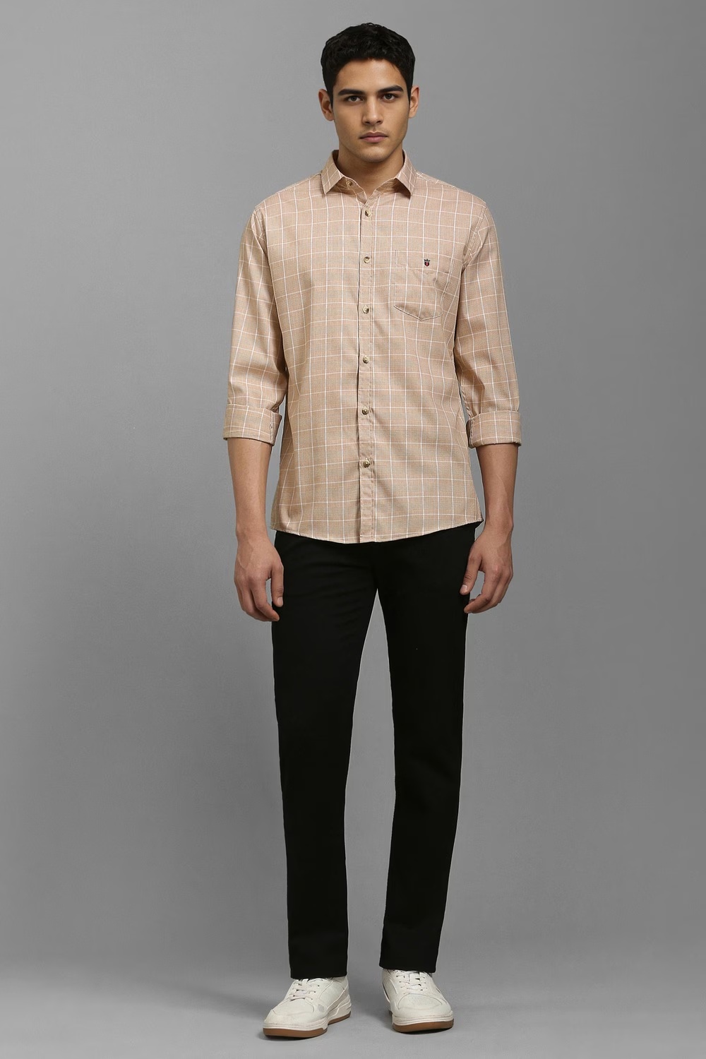 Men Beige Check Full Sleeves Casual Shirt-Beige