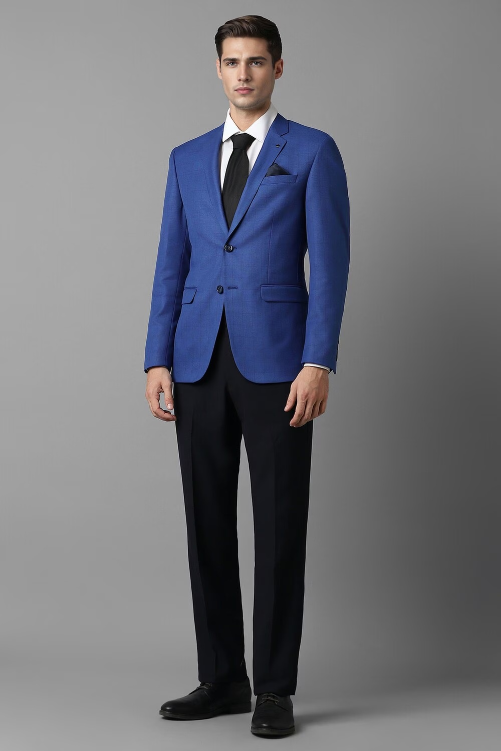 Men Blue Slim Fit Check Formal Blazer-Blue