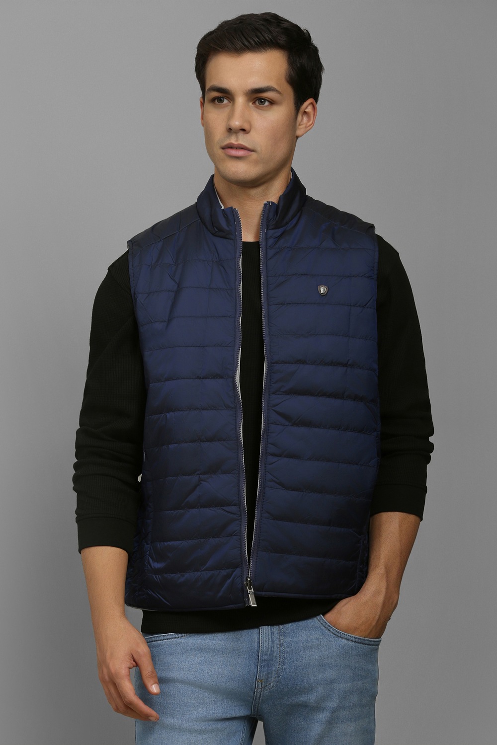 Men Casual Grey Solid Jackets-Grey