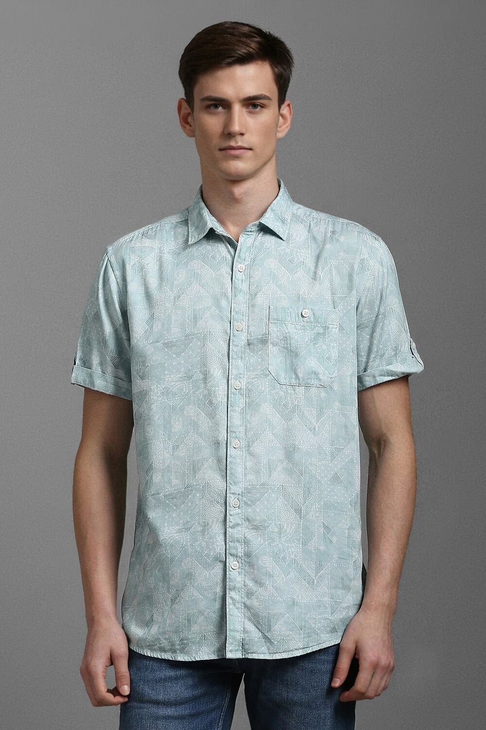 Men Light Blue Slim Fit Print Half Sleeves Casual Shirt-Light Blue