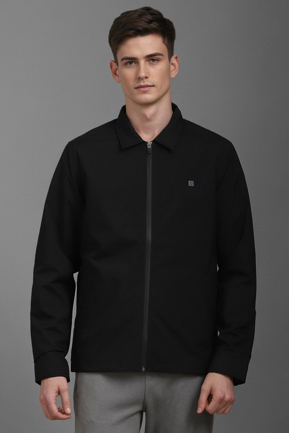 Men Casual Black Solid Jackets-Black