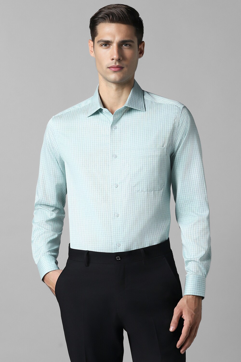 Men Green Classic Fit Check Full Sleeves Formal Shirt-Green