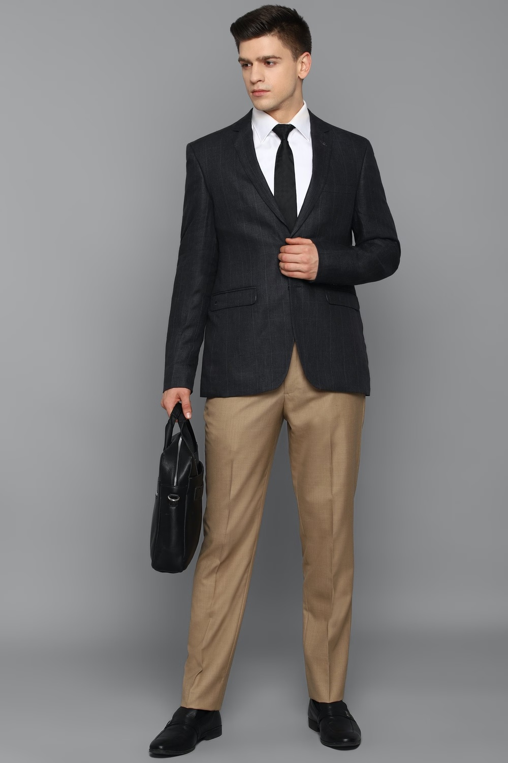 Men Black Slim Fit Check Formal Blazer-Black