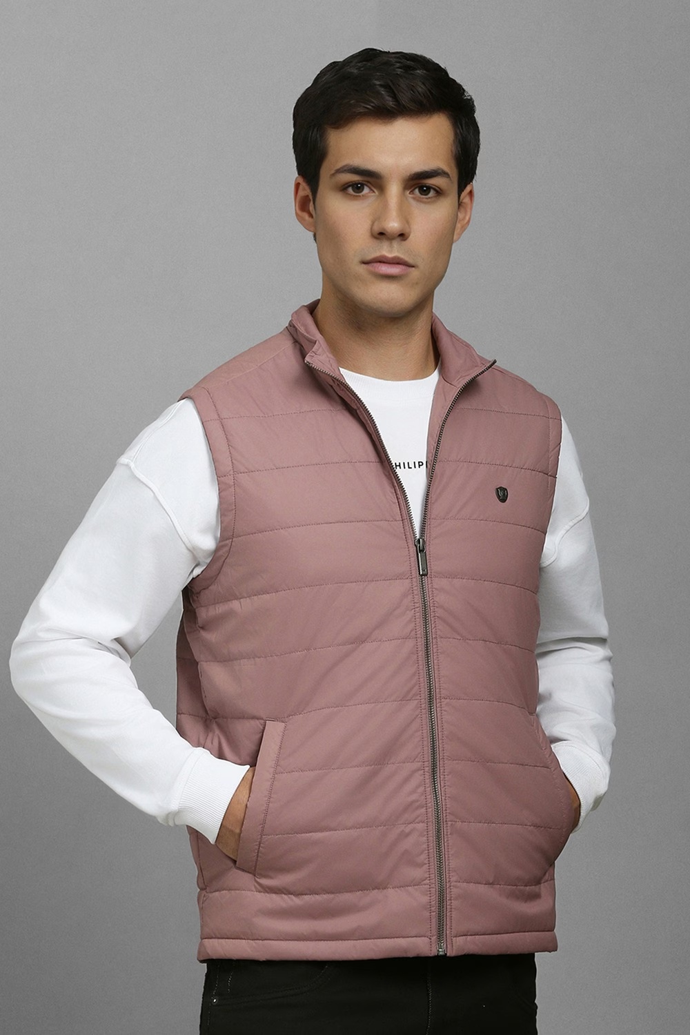 Men Casual Pink Solid Jackets-Pink