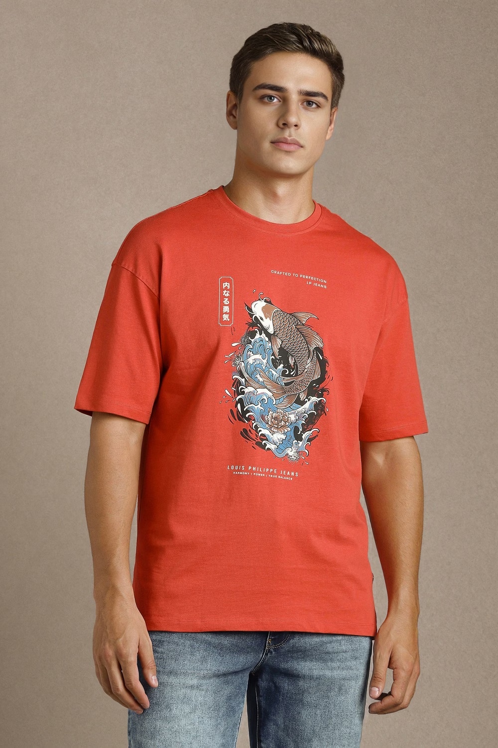 Men Rust Graphic Print Crew Neck T-shirt-Rust