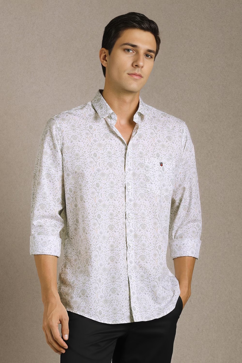 Men White Print Full Sleeves Casual Shirt-White