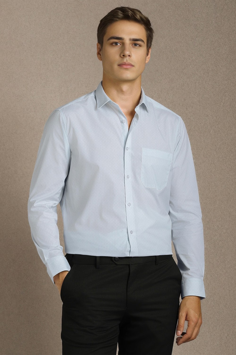 Men Light Blue Print Full Sleeves Formal Shirt-Light Blue