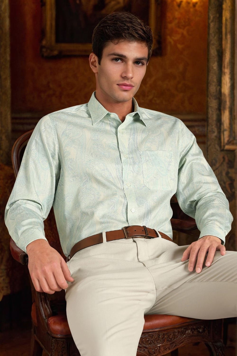 Men Light Blue Classic Fit Print Full Sleeves Formal Shirt-Light Blue
