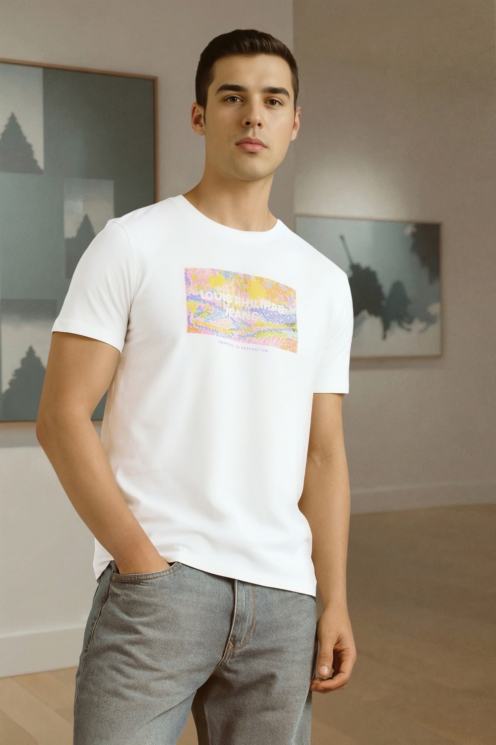Men White Graphic Print Crew Neck T-shirt-White