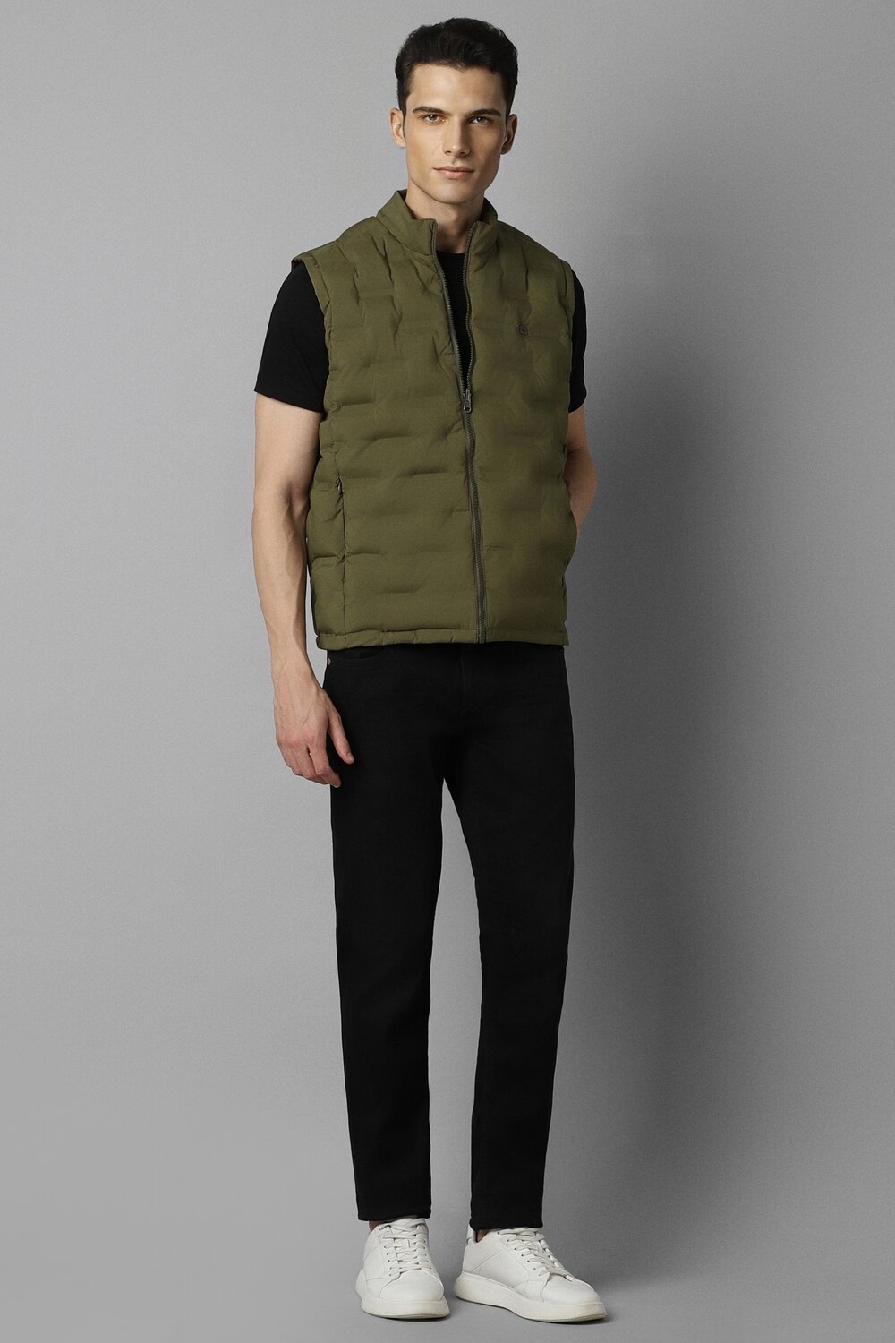 Men Casual Green Solid Jackets-Green