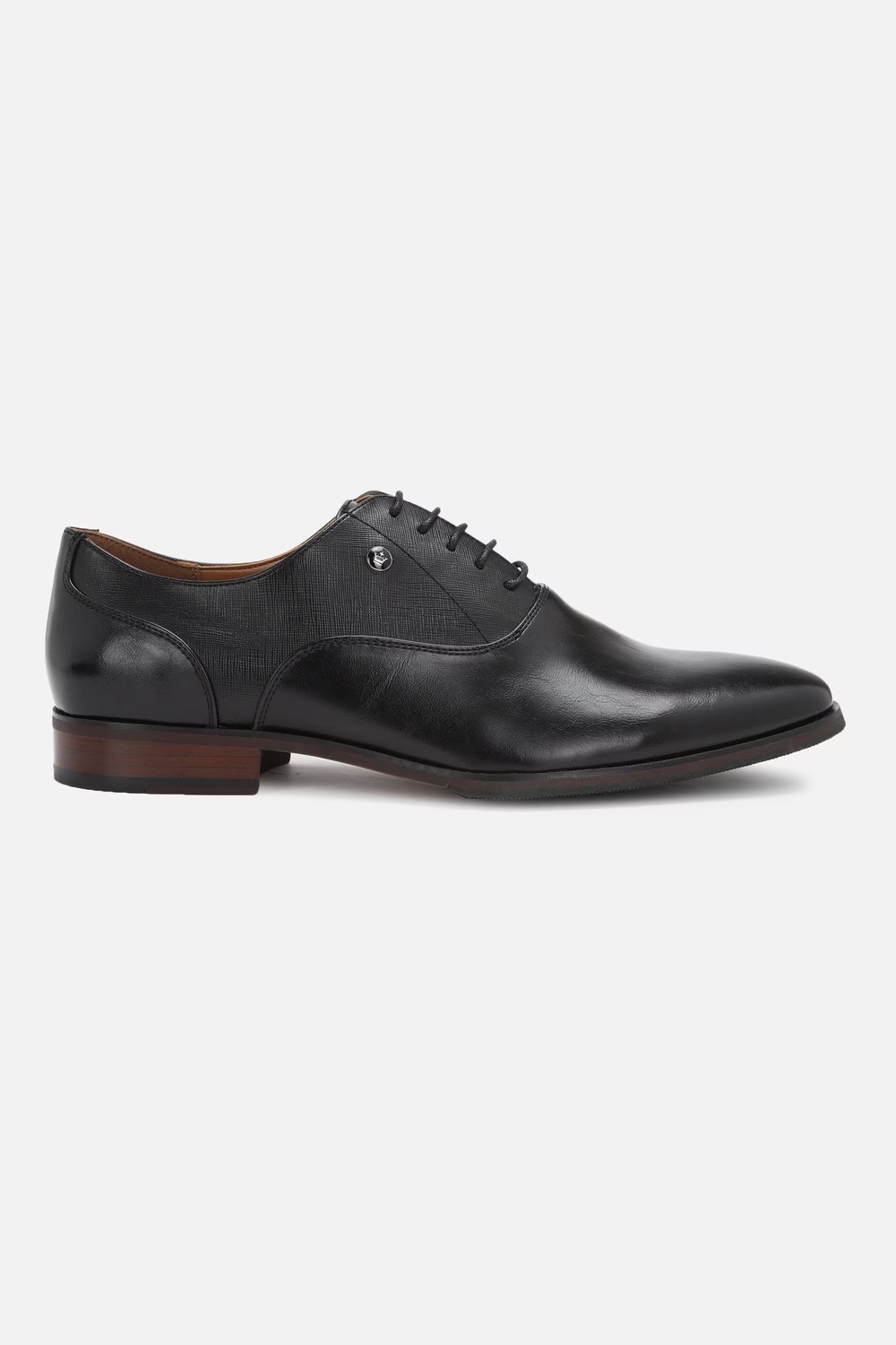 Men Textured Oxford Leather Black Lace Up Shoes-Black