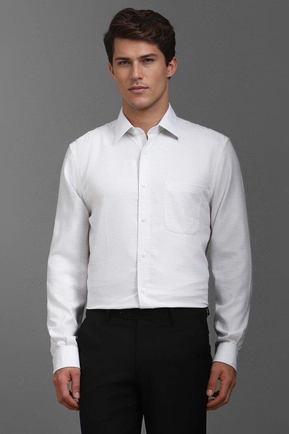 Men White Classic Fit Check Full Sleeves Formal Shirt-White