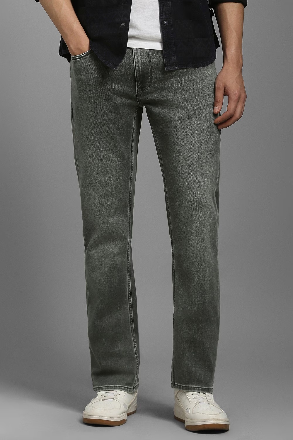 Men Grey Mid Slim Fit Jeans-Grey