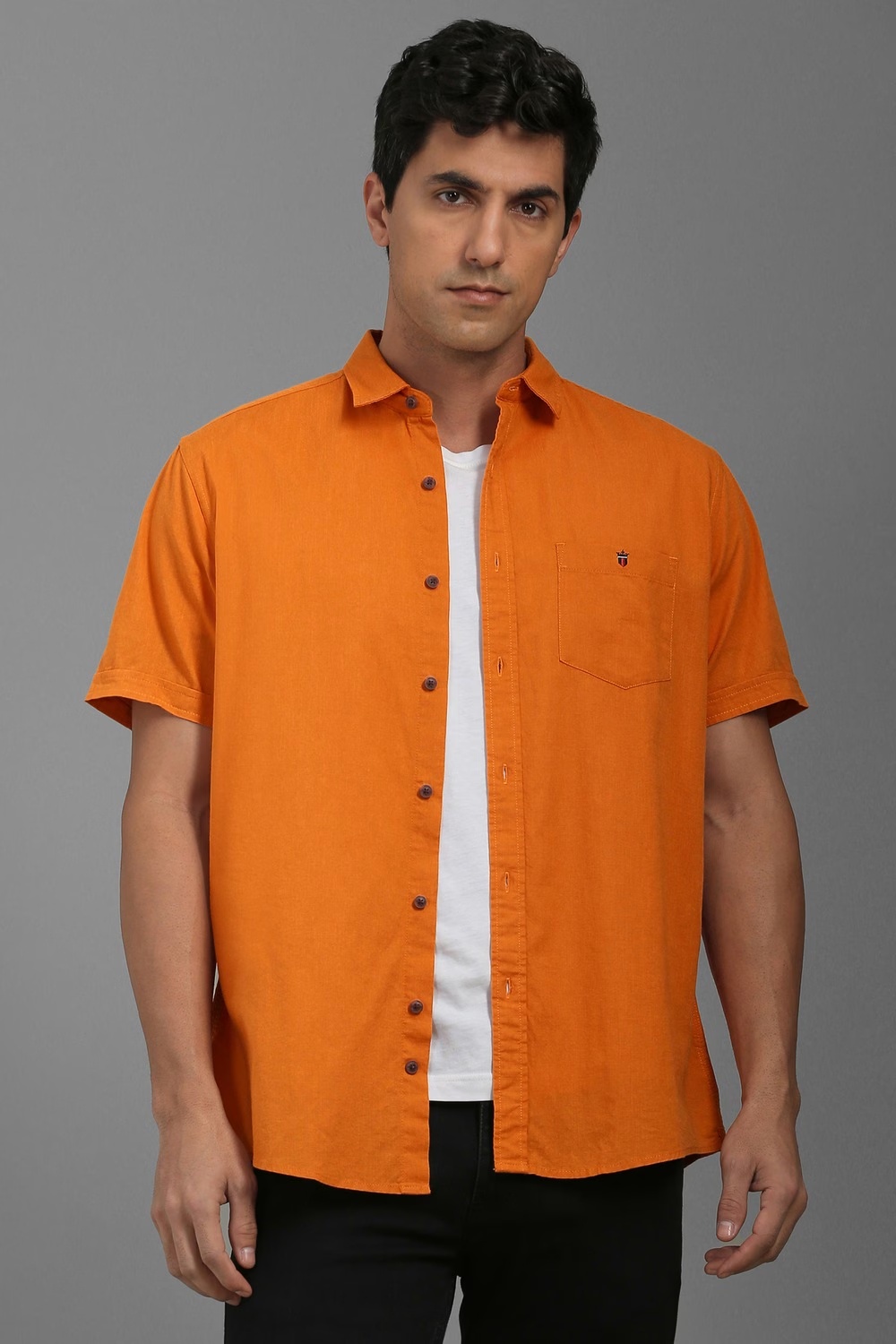 Men Orange Slim Fit Textured Half Sleeves Casual Shirt-Orange 1 51716-men-orange-slim-fit-textured-half-sleeves-casual-shirt-orange-1.jpg