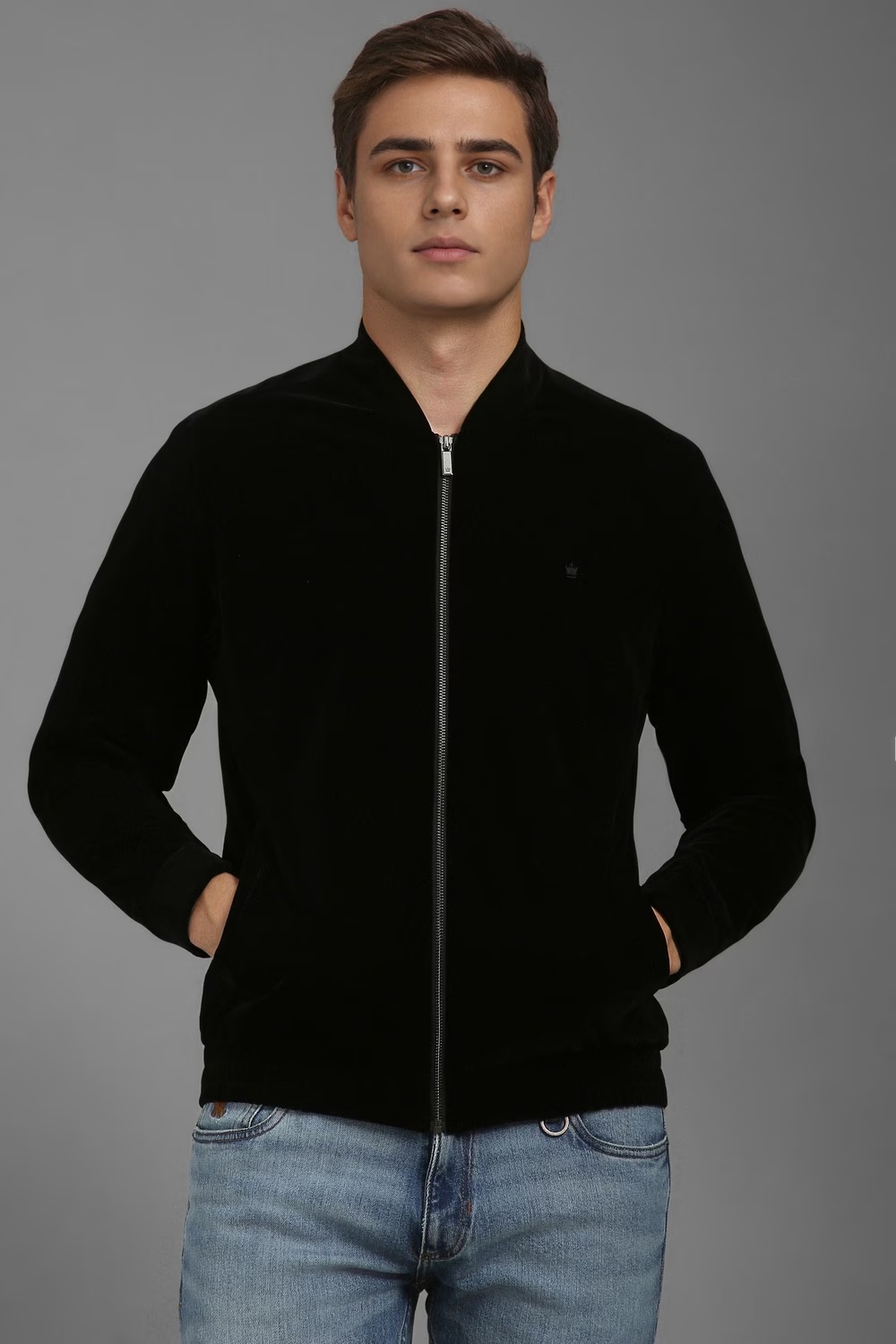 Men Casual Black Solid Jackets-Black