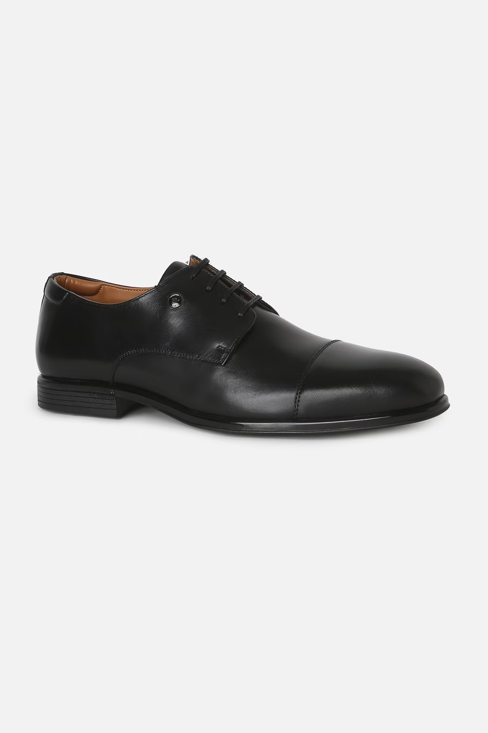 Men Cap toe Derby Leather Black Lace Up Shoes-Black