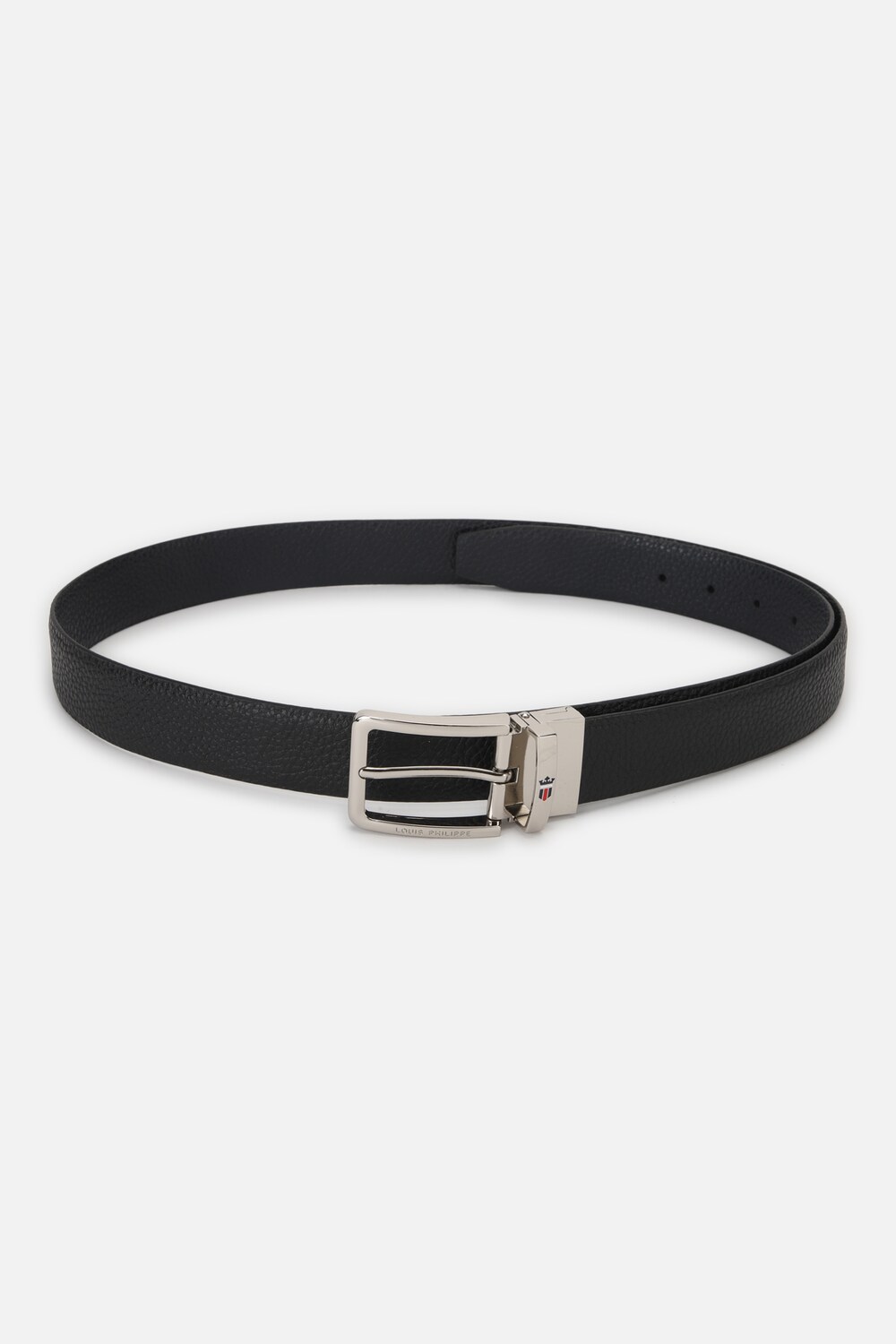 Men Black Textured Genuine Leather Formal Belt-Black