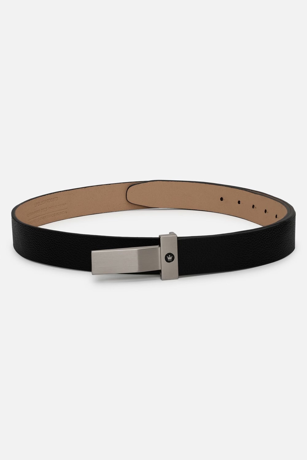 Men Black Textured Genuine Leather Formal Belt-Black